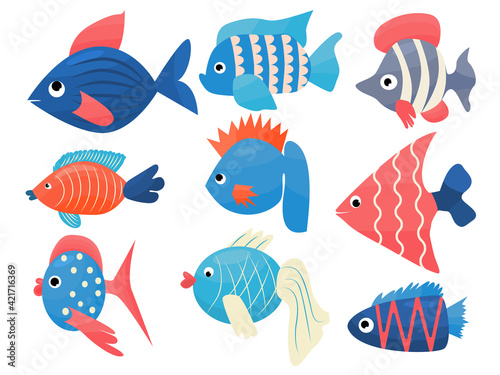Fancy fish set vector cartoon illustration for kids decor