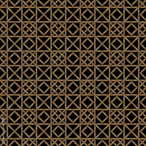 Seamless of oriental pattern. Design geometric tile gold on black background. Design print for illustration, texture, textile, wallpaper, background.