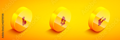 Set Isometric Test tube with water drop, Fire hydrant and Water tap icon. Vector