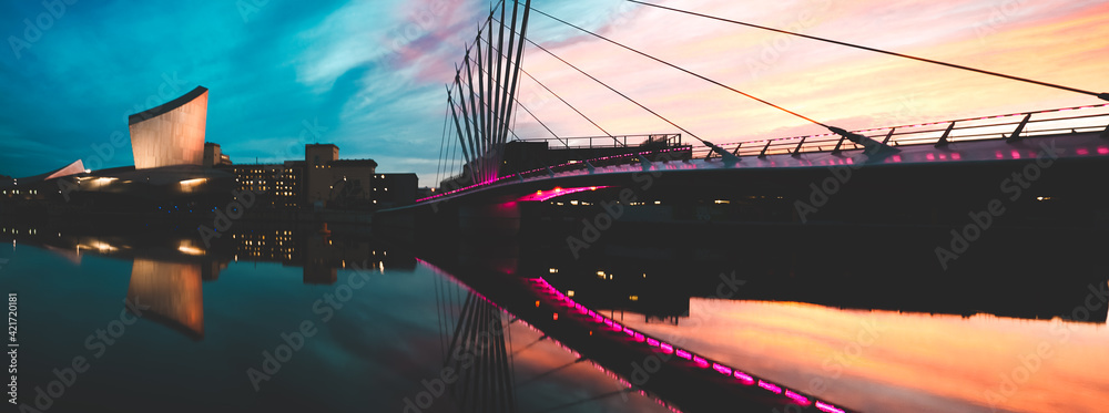Fototapeta premium Sunset at Media City, Manchester, Uk.
