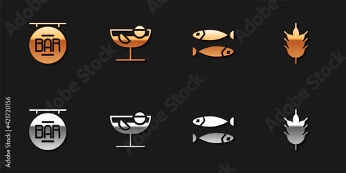 Set Street signboard with Bar, Cocktail, Dried fish and Hop icon. Vector