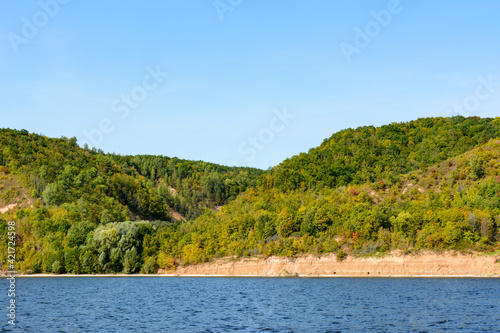 Coast of the Volga River in the middle Volga region in the Republic of Tatarstan. Autumn landscape.