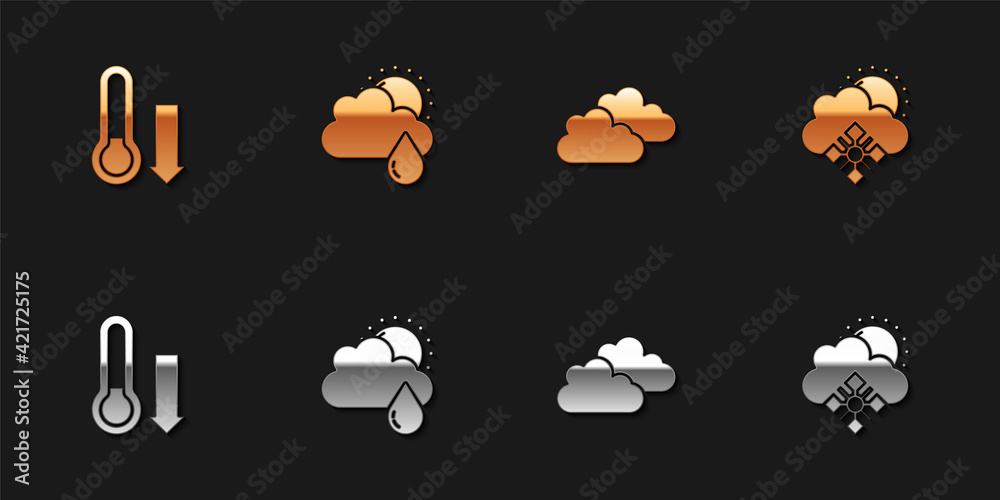 Obraz premium Set Meteorology thermometer, Cloud with rain and sun, and snow icon. Vector