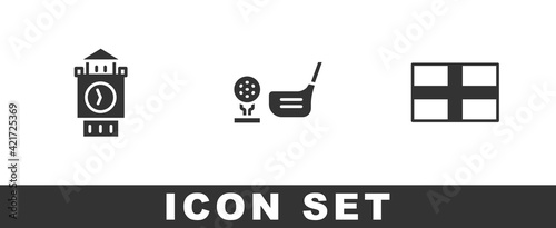 Wallpaper Mural Set Big Ben tower, Golf club with ball on tee and Flag of England icon. Vector Torontodigital.ca