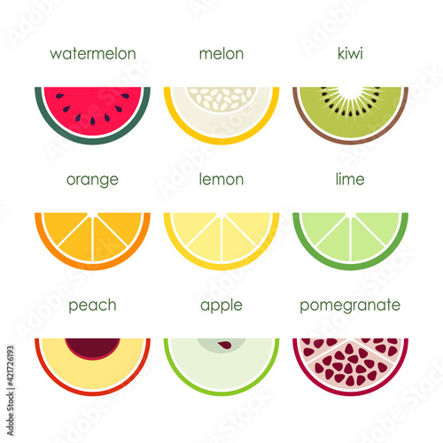 Various fruits icons on a white background 