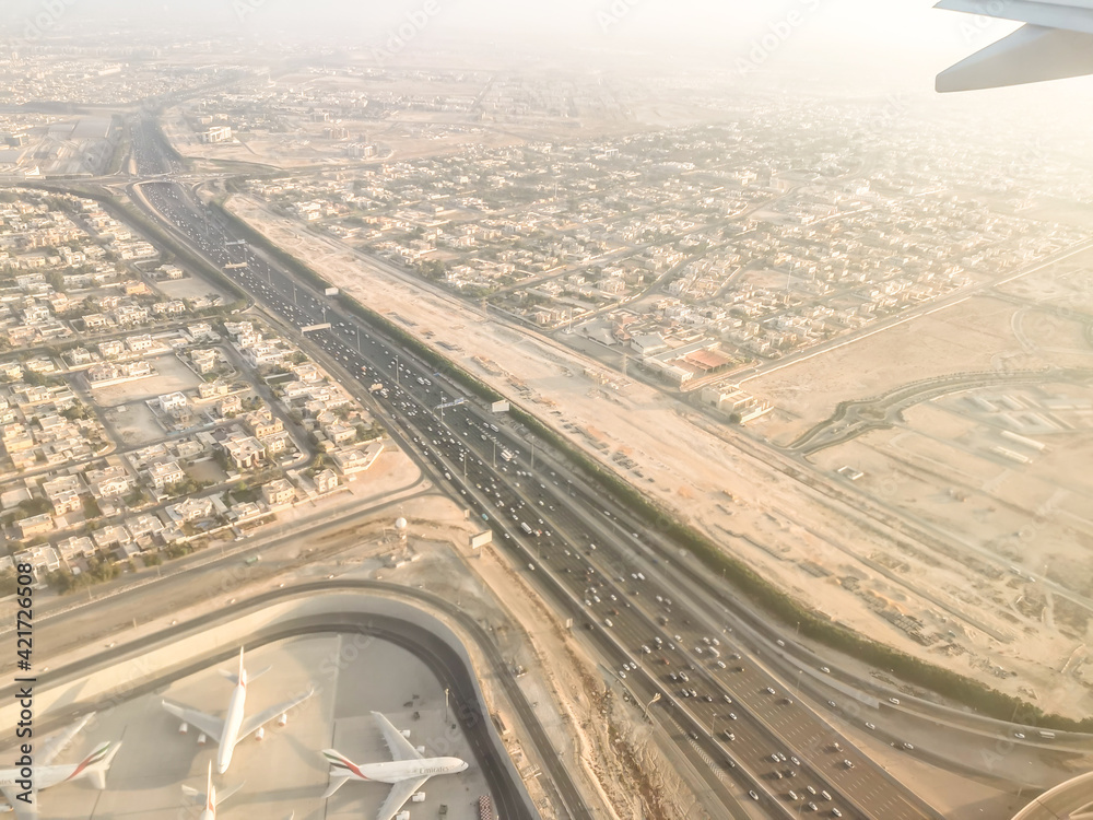 Fototapeta premium aerial view of developing dubai city