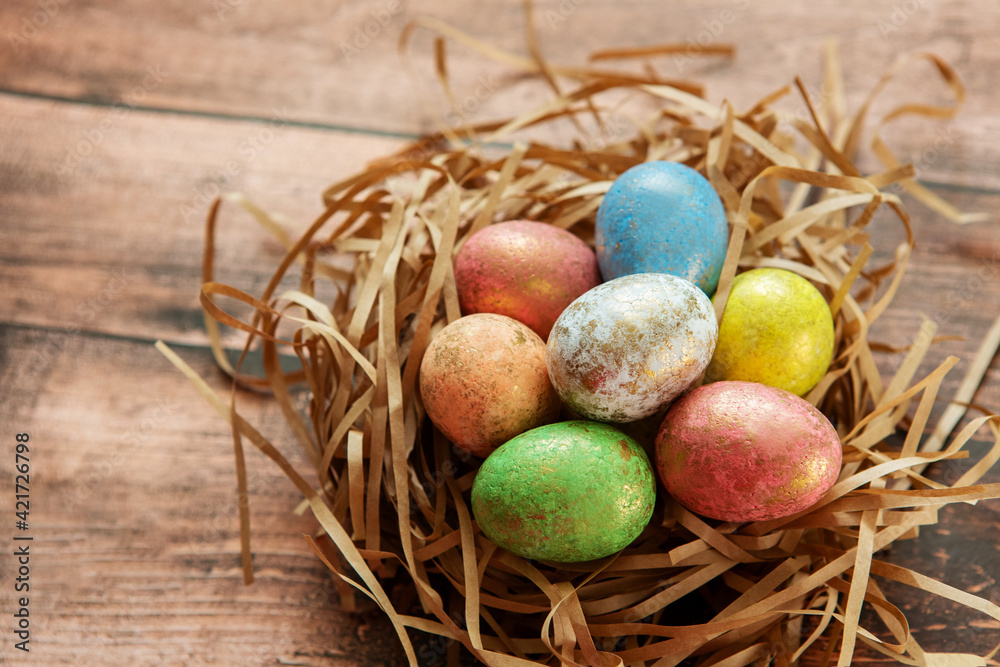 Colorful easter eggs on wooden background. . Happy Easter background. Colorful easter eggs on wooden background. . Happy Easter background.