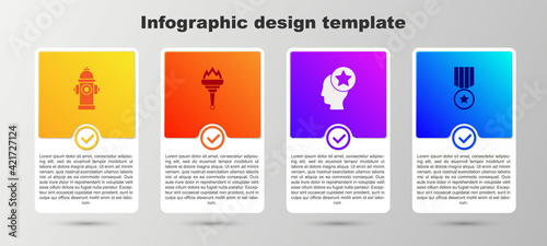 Set Fire hydrant, Torch flame, USA Head and Medal with star. Business infographic template. Vector