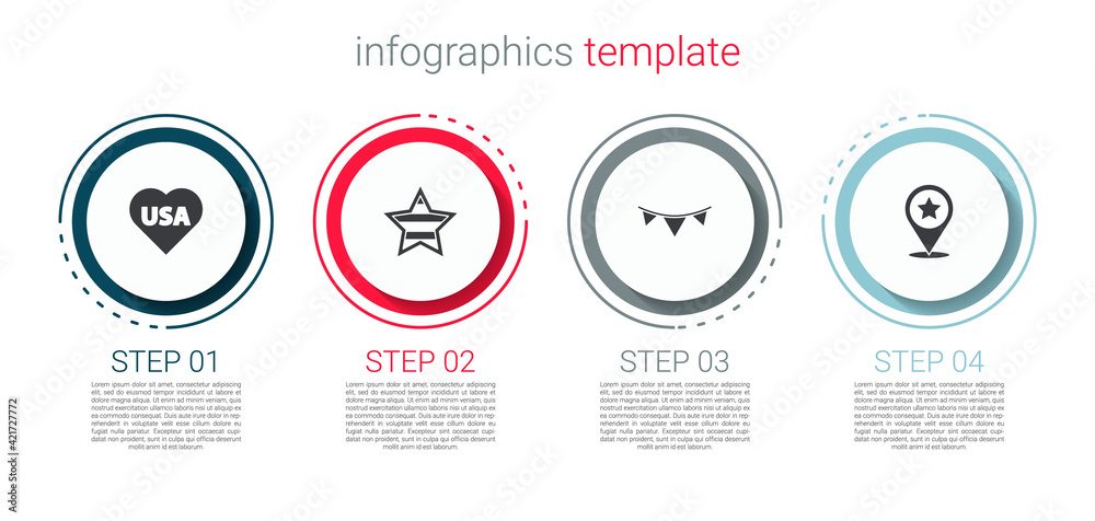 Set USA Independence day, , Carnival garland with flags and . Business infographic template. Vector Set USA Independence day, , Carnival garland with flags and . Business infographic template. Vector