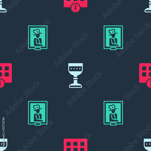 Set Information, Medieval goblet and Portrait in museum on seamless pattern. Vector