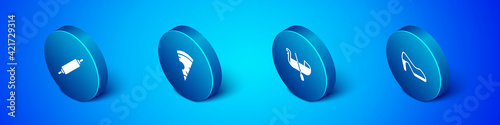 Set Isometric Rolling pin, Gondola, Woman shoe and Slice of pizza icon. Vector