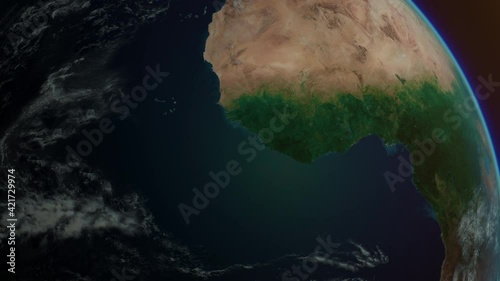 Africa continent of Planet Earth rotation a day from the space. Sunrise at Earth