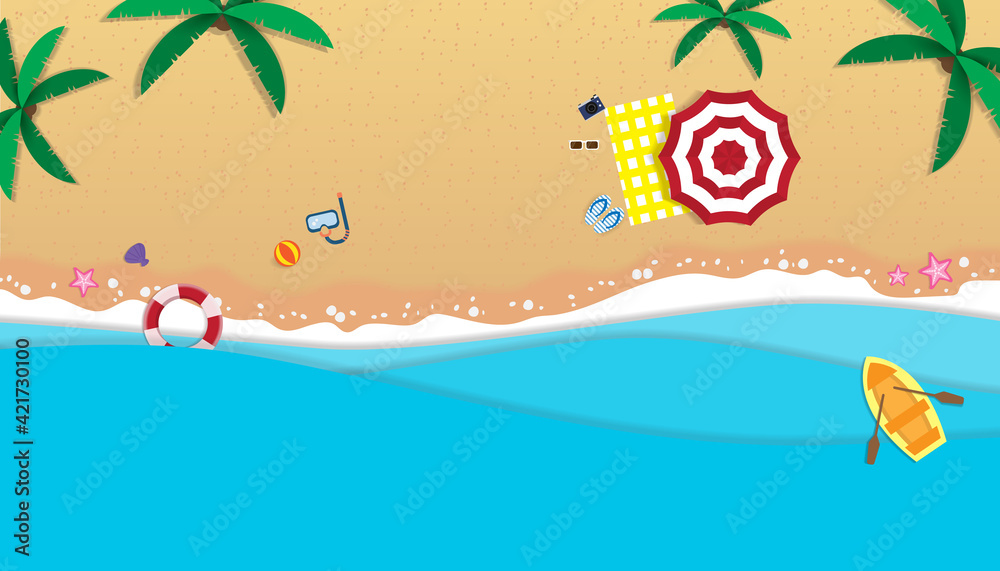 Top view beach background aerial view of summer.
 Vector illustration.