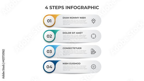 Colorful list diagram with 4 points of steps, infographic element template vector.