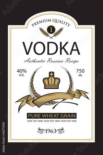 template vodka label with royal crown and ears of wheat in retro style