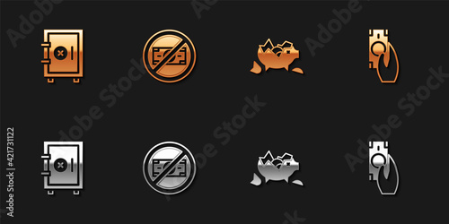 Set Safe, No money, Broken piggy bank and Fast payments icon. Vector