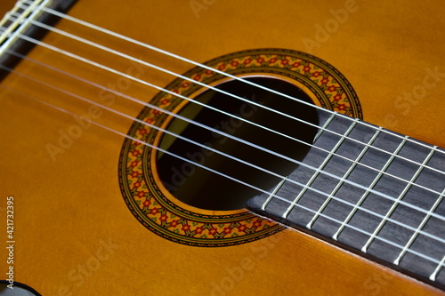 fragment of a classical guitar close-up