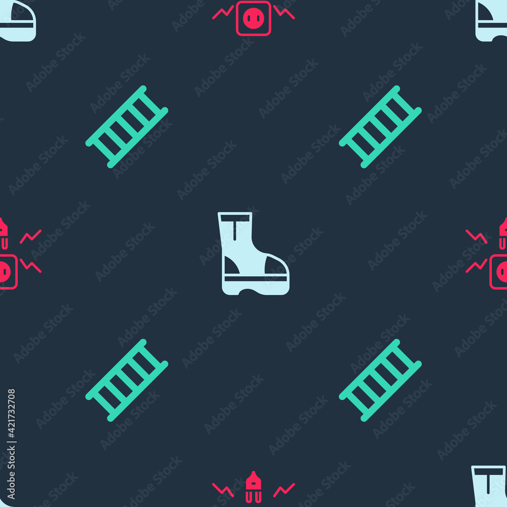 Set Electricity spark, Fire boots and escape on seamless pattern. Vector Set Electricity spark, Fire boots and escape on seamless pattern. Vector