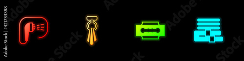 Set Shower, Towel on a hanger, Blade razor and stack icon. Vector