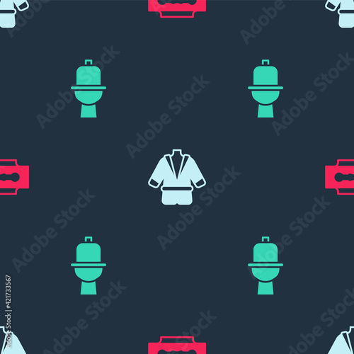 Set Blade razor, Bathrobe and Toilet bowl on seamless pattern. Vector