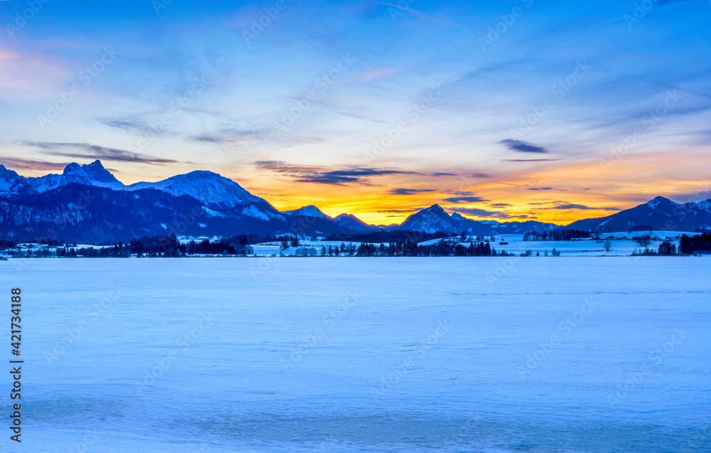 Hopfensee im Winter, Allgäu, Schwaben, Deutschland