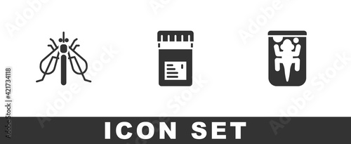 Set Experimental insect, Jar with additives and animal icon. Vector