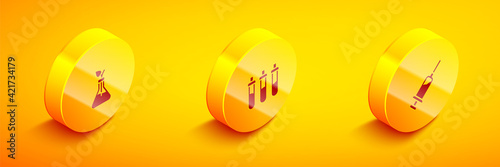 Set Isometric Plant breeding, Reagent bottle and Syringe icon. Vector