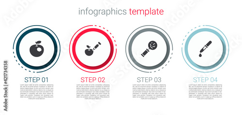 Set Genetically modified apple, , Microorganisms under magnifier and Pipette. Business infographic template. Vector