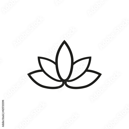 Lotus plant symbol. Spa and wellness theme design element. Flat black vector illustration.