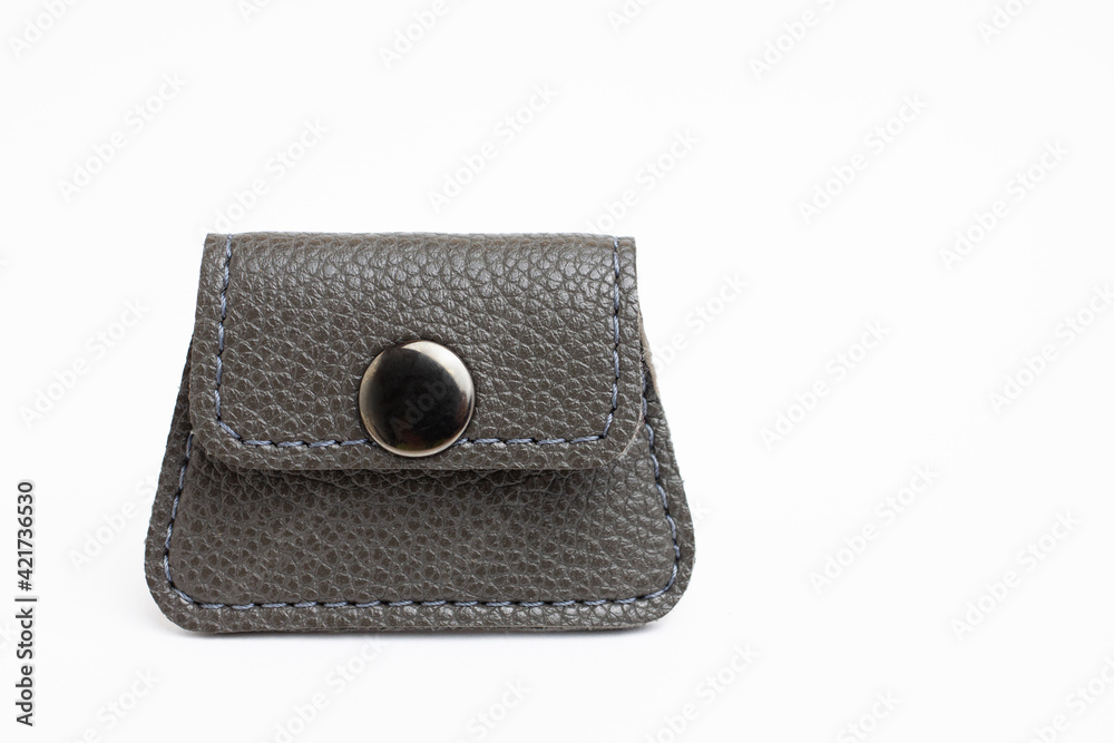 Black leather wallet on a white background. Small bag for paper money and coins, isolated. Black leather wallet on a white background. Small bag for paper money and coins, isolated.