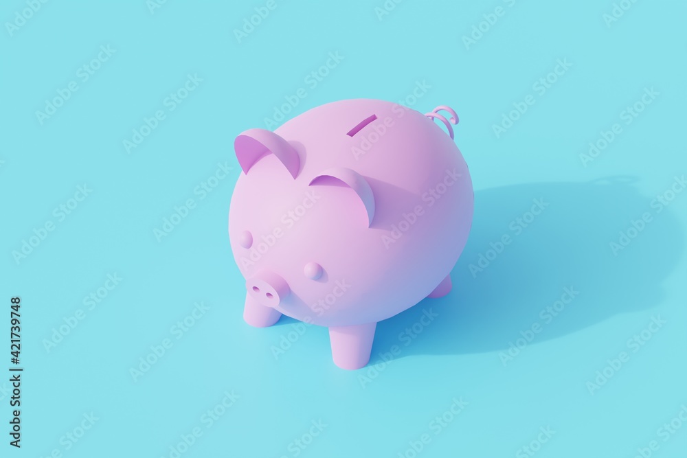 piggy bank pig for savings single isolated object. 3d render illustration with isometric