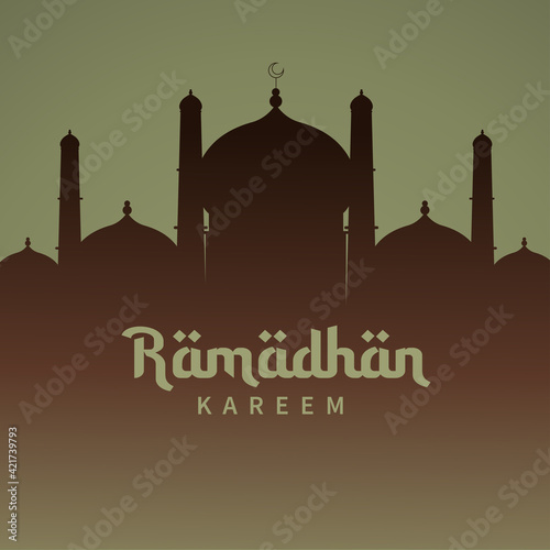 Ramadhan Mubarak  greeting design with mosque silhouette. vector illustration