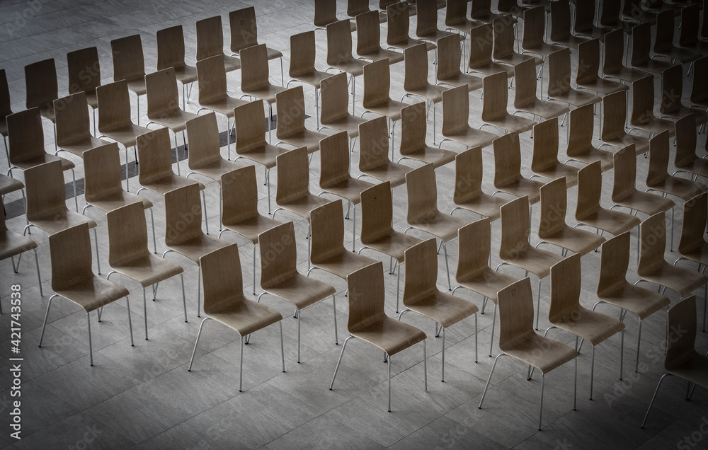 Fototapeta premium Rows of chairs - meeting background. Close up