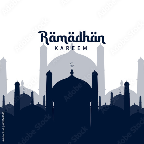 Ramadhan Mubarak  greeting design with mosque silhouette. vector illustration
