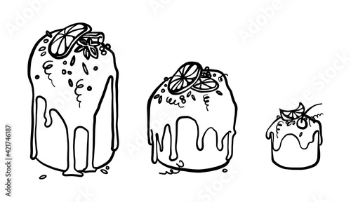 Line art Easter bread Kulich. Hand drawing Ukrainian folk Paska