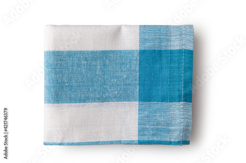 new folded kitchen cotton towel, isolated on white background, top view