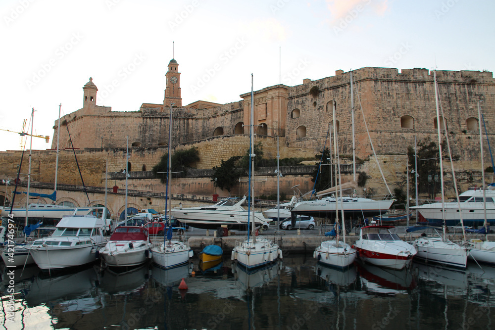 saint-michel bastion, marina and mediterranean sea in senglea in malta
