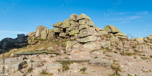 Rocks on Szrenica hill summit in Karkonosze mountains in Poland near borders with Czech republic