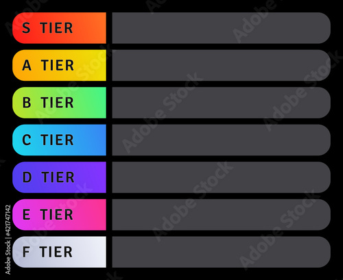 Tier list. Vertical colorful list of categories. Comparative rating. Vector illustration