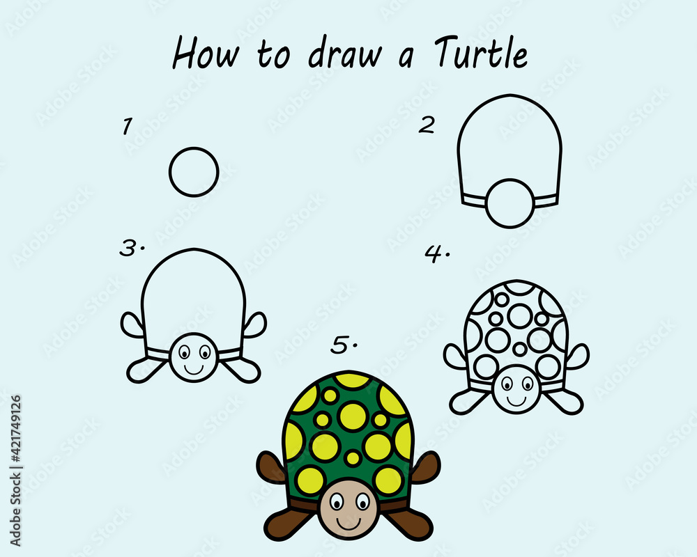 Drawing tutorial a Turtle. Step by step repeats the picture. Drawing ...