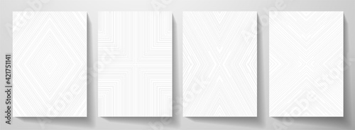 Modern blank background design set. Abstract creative line pattern (geometric ornament) in monochrome light gray, white. Graphic vector background for notebook, business page template, presentation
