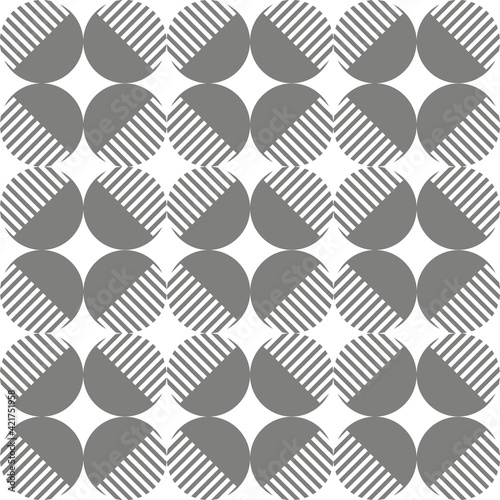 Modern vector abstract seamless geometric pattern with semicircles, circles and lines in retro scandinavian style