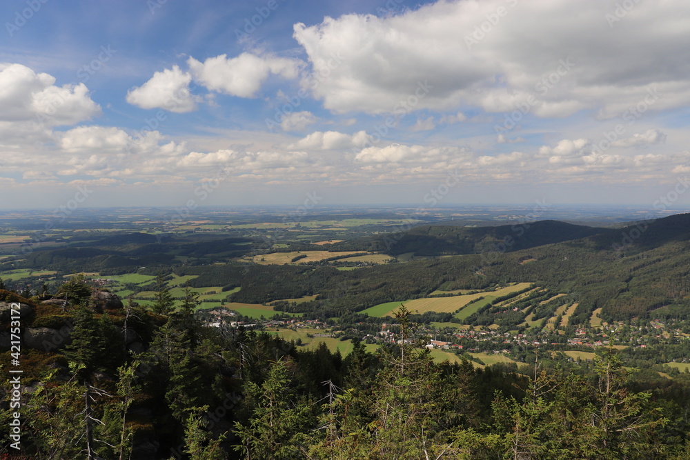 A view to the landscape from the rocky peak of the mountain at Hejnice, Czech republic