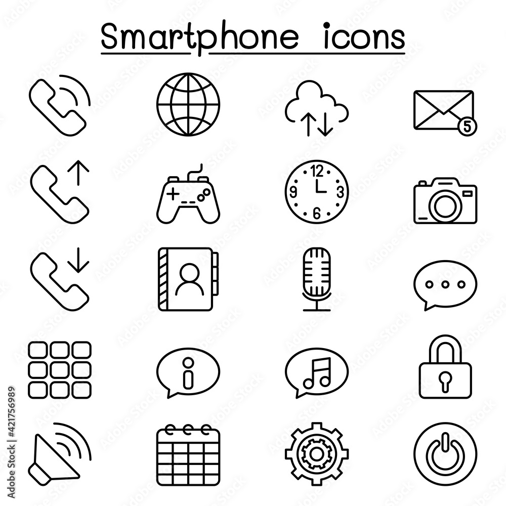 Smart phone icon set in thin line styleh Smart phone icon set in thin line styleh