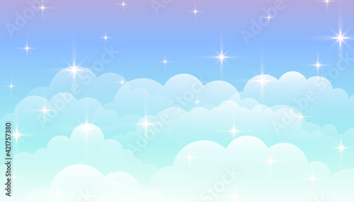 dreamy magical clouds background with stars