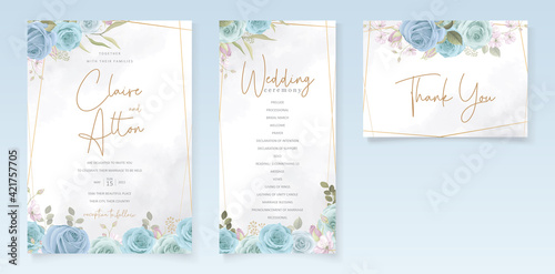Elegant wedding card design with blue flowers