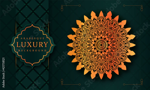 Template for card or invitation with beautiful gold ornament and place for text. Vector design with pattern mandala, wedding card , invite , backdrop cover banner illustration vector design