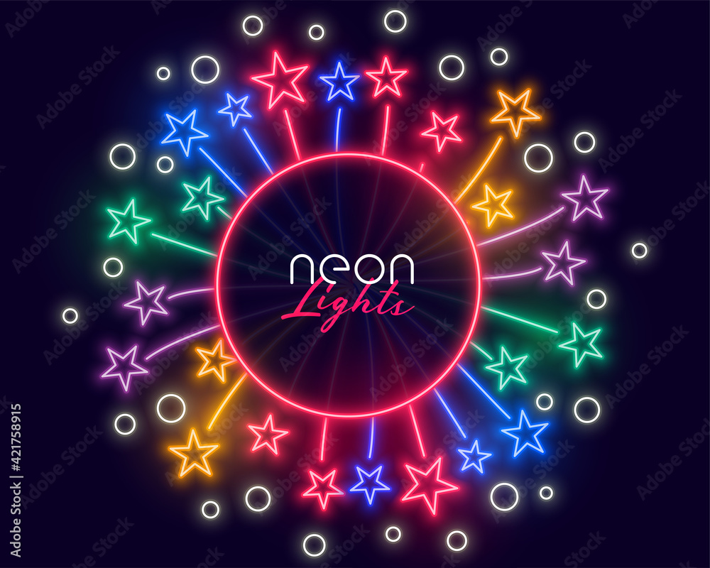 neon celebration frame with stars bursting outwards neon celebration frame with stars bursting outwards