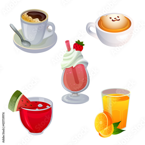 various drink breakfast game item icon set