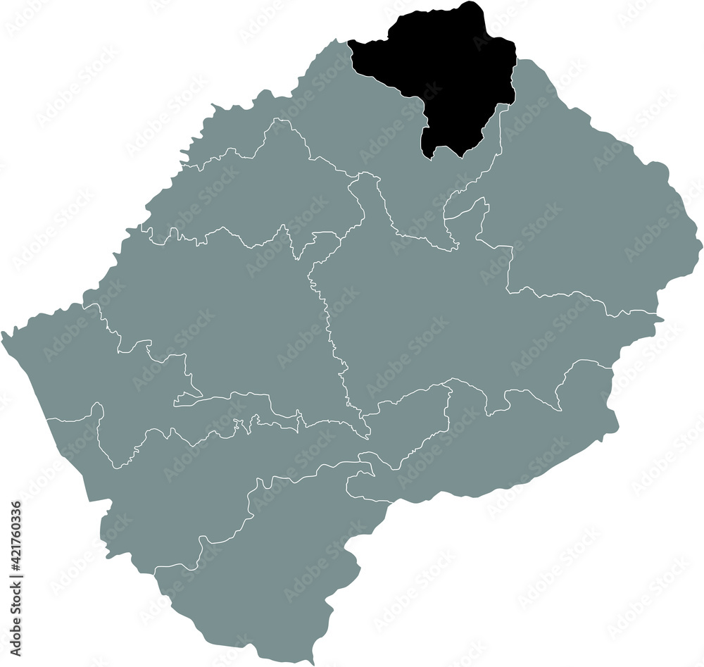 Black highlighted location map of the Lesothan Butha-Buthe district inside gray map of the Kingdom of Lesotho